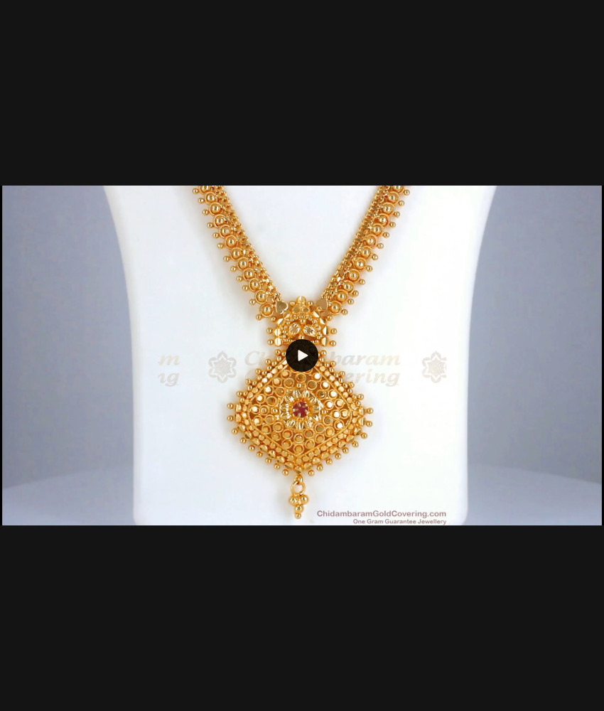 Beautiful Light Weight 1 Gram Gold Haaram Ruby Stone HR2432 Beautiful Light Weight 1 Gram Gold Haaram Ruby Stone HR2432