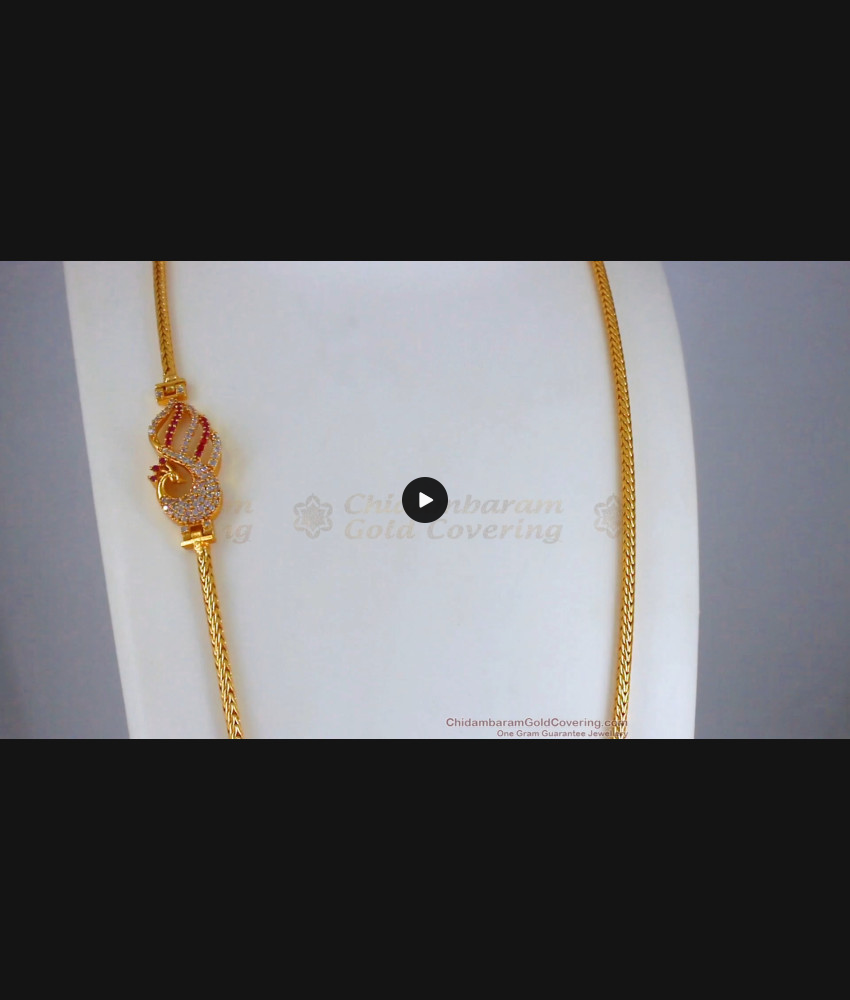 Trendy Gold plated Side Pendant Ruby White Stone Mugappu Chain MCH1061 Trendy Gold plated Side Pendant Ruby White Stone Mugappu Chain MCH1061