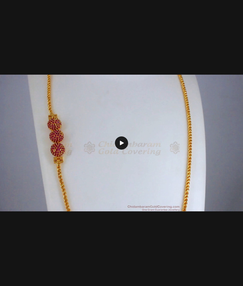 Stylish One Gram Gold Mugappu Chain With Ruby Stone MCH1062 Stylish One Gram Gold Mugappu Chain With Ruby Stone MCH1062