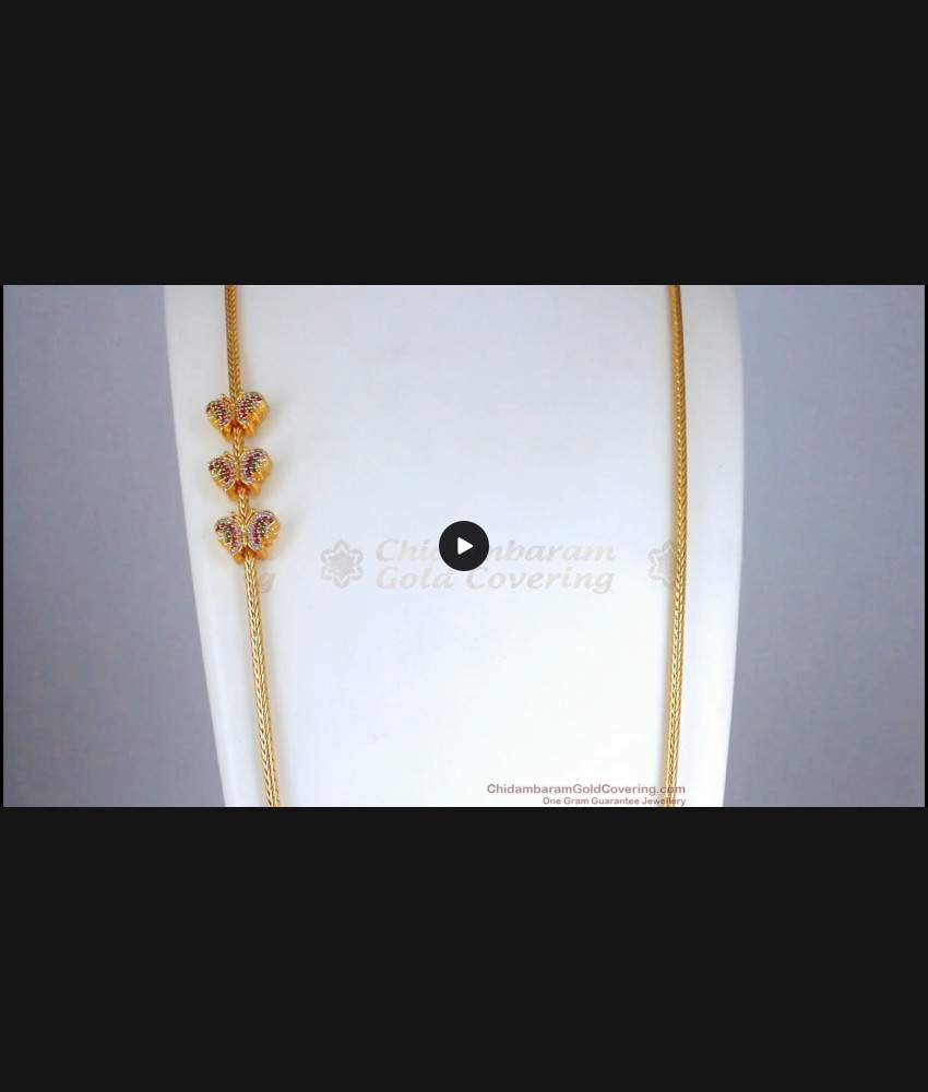 Stunning Multi Stone Gold Mugappu Chain Triple Butterfly Design MCH1101 Stunning Multi Stone Gold Mugappu Chain Triple Butterfly Design MCH1101