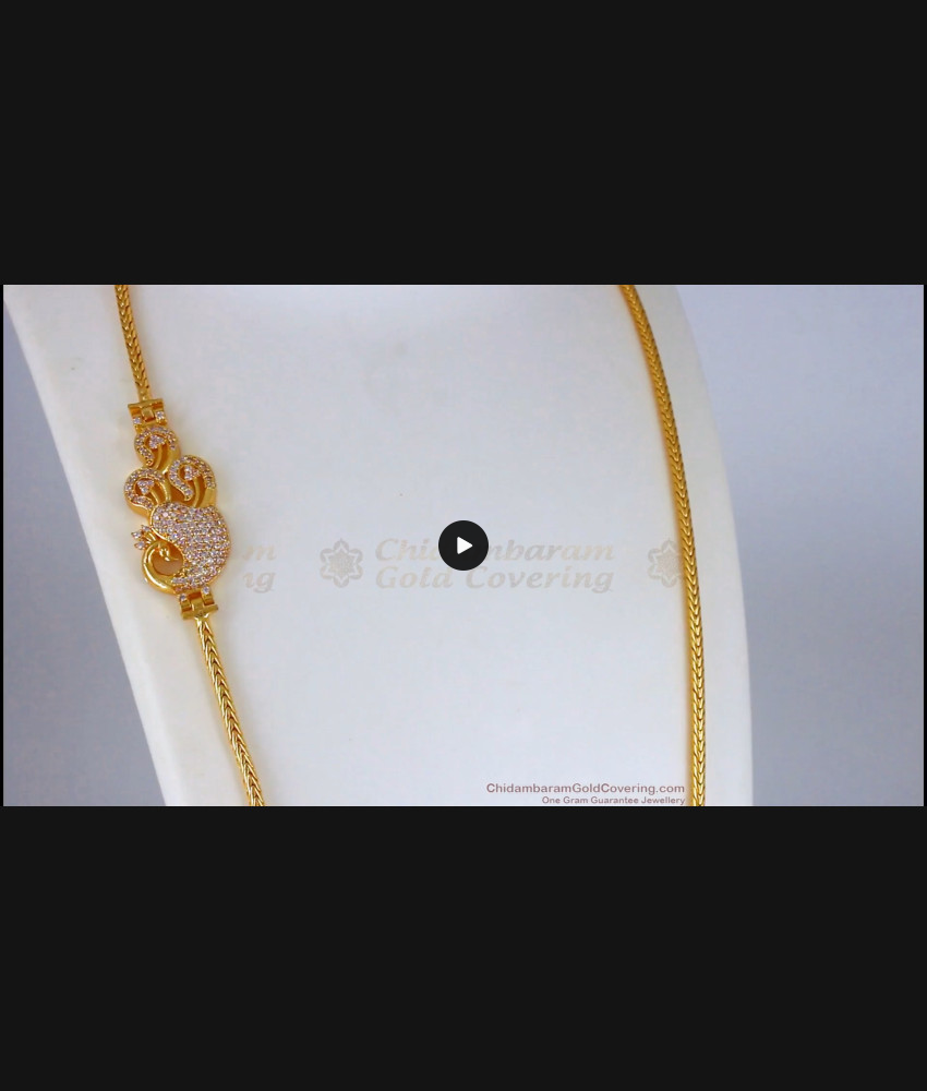 Beautiful White Stone Peacock Gold Mugappu Chain MCH857
