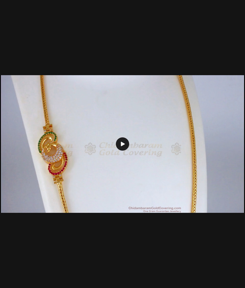 Multi AD Stone Peacock Gold Mugappu Chain With White Stone MCH864 Multi AD Stone Peacock Gold Mugappu Chain With White Stone MCH864