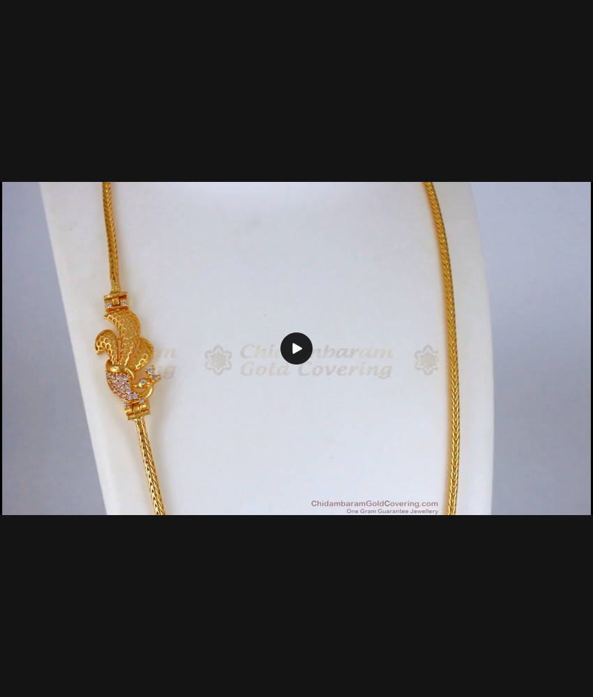 White AD Stone Peacock Design Gold Mugappu Chain MCH878 White AD Stone Peacock Design Gold Mugappu Chain MCH878