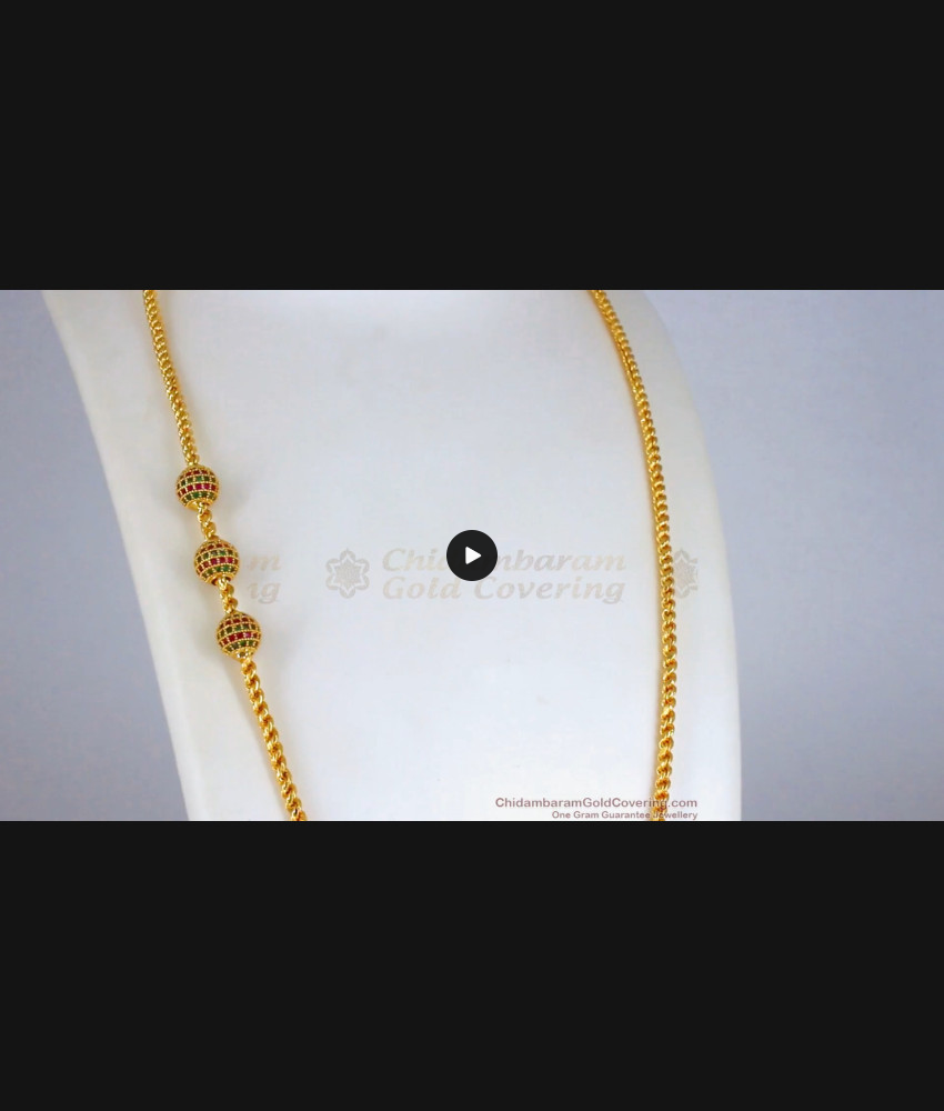 Three Ball Model Ruby Emerald Stone Gold Mugappu Chain MCH926 Three Ball Model Ruby Emerald Stone Gold Mugappu Chain MCH926