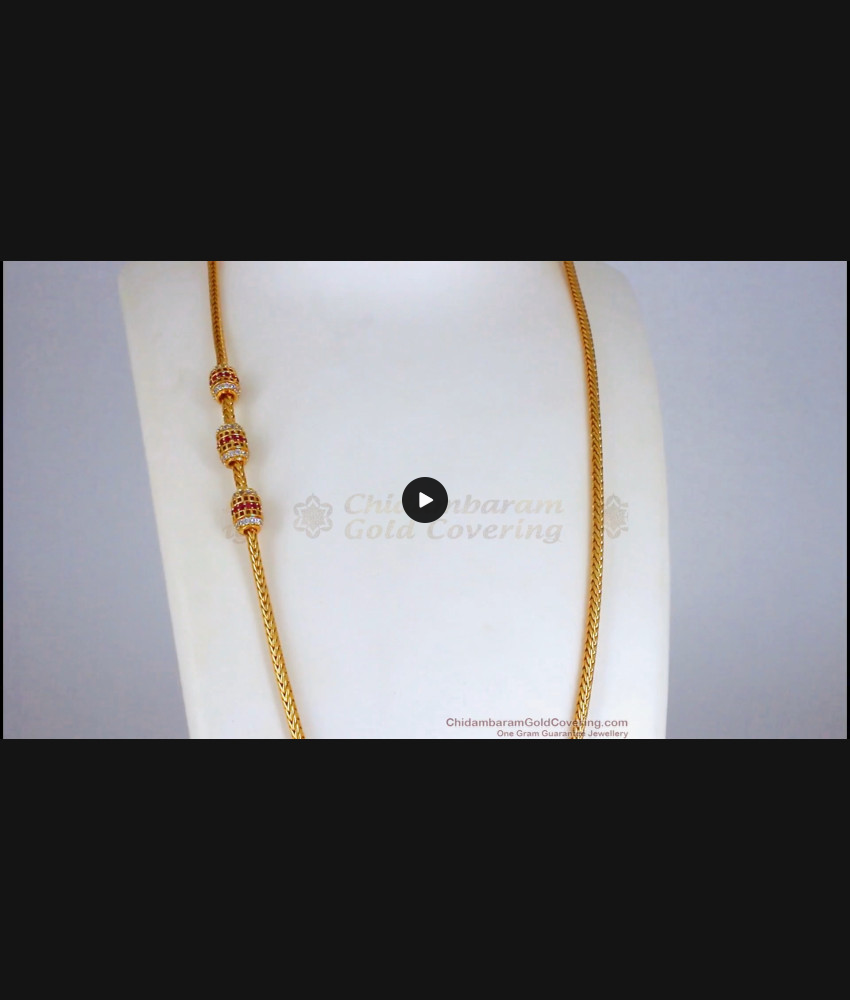 Cylindrical Shape AD Ruby White Stone Gold Mugappu Chain MCH931 Cylindrical Shape AD Ruby White Stone Gold Mugappu Chain MCH931