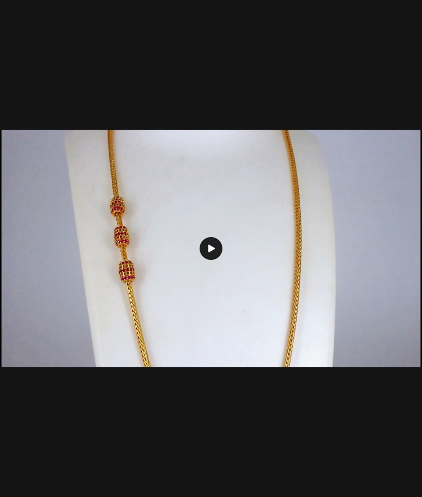 Full AD Ruby Stone Cylindrical Shape Gold Mugappu Chain MCH932 Full AD Ruby Stone Cylindrical Shape Gold Mugappu Chain MCH932