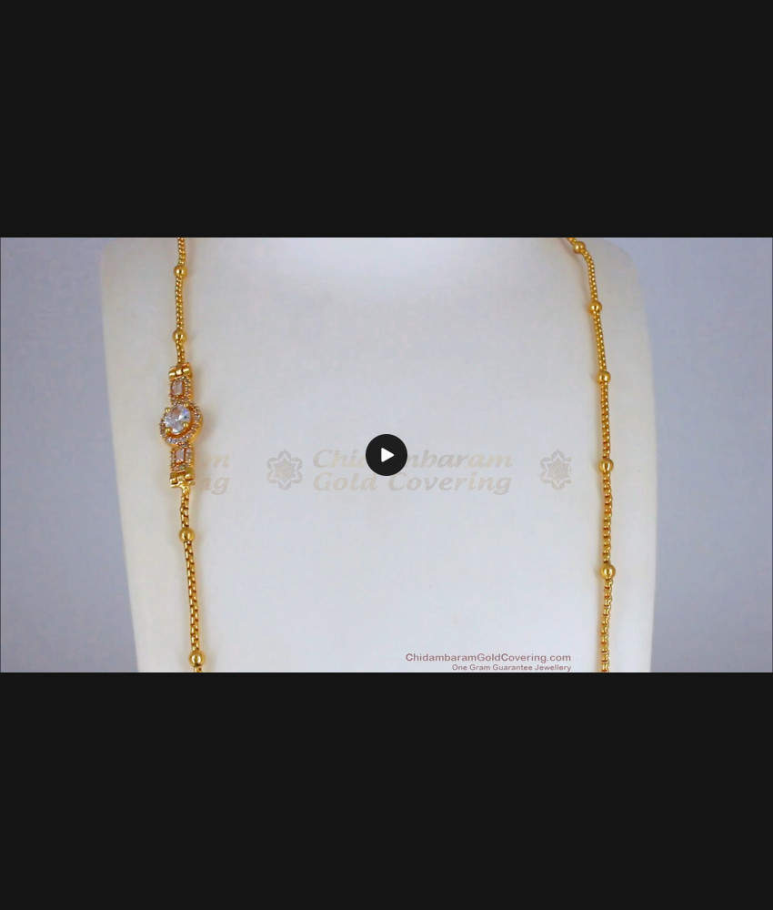 30 Inches Long White Stone Gold Mugappu Thali Chains Designs MCH942-LG 30 Inches Long White Stone Gold Mugappu Thali Chains Designs MCH942-LG