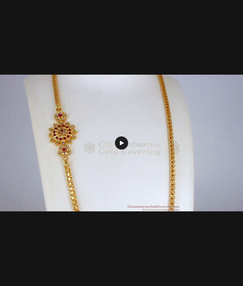 Unique Flower Design Ruby White Stone Impon Mugappu Gold Chain MCH943 Unique Flower Design Ruby White Stone Impon Mugappu Gold Chain MCH943
