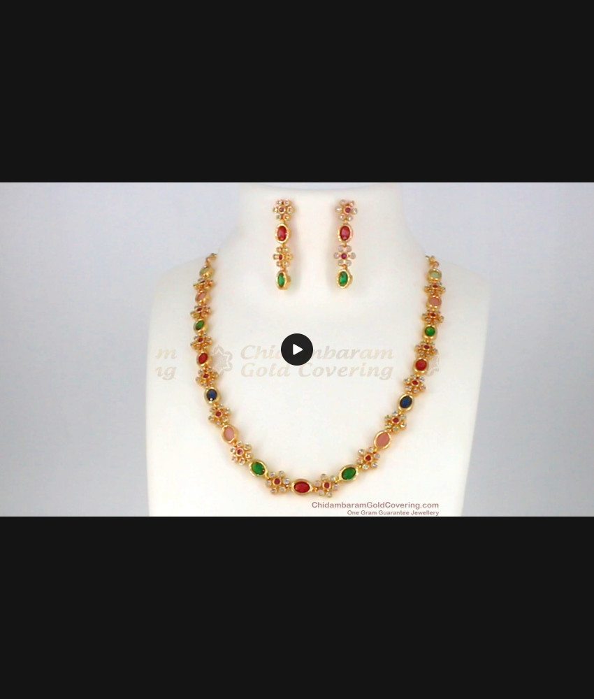 Colourful Polki Stone One Gram Gold Necklace Set For Bridal Wear NCKN2010 Colourful Polki Stone One Gram Gold Necklace Set For Bridal Wear NCKN2010