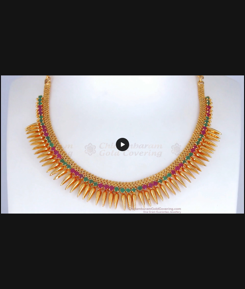Pretty Ruby Emerald Stone Gold Necklace For Function Wear NCKN1960 Pretty Ruby Emerald Stone Gold Necklace For Function Wear NCKN1960