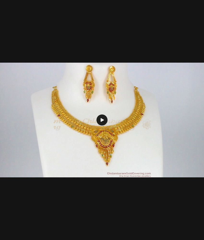 Gorgeous Enamel Gold Necklace With Earrings For Bride NCKN1987 Gorgeous Enamel Gold Necklace With Earrings For Bride NCKN1987