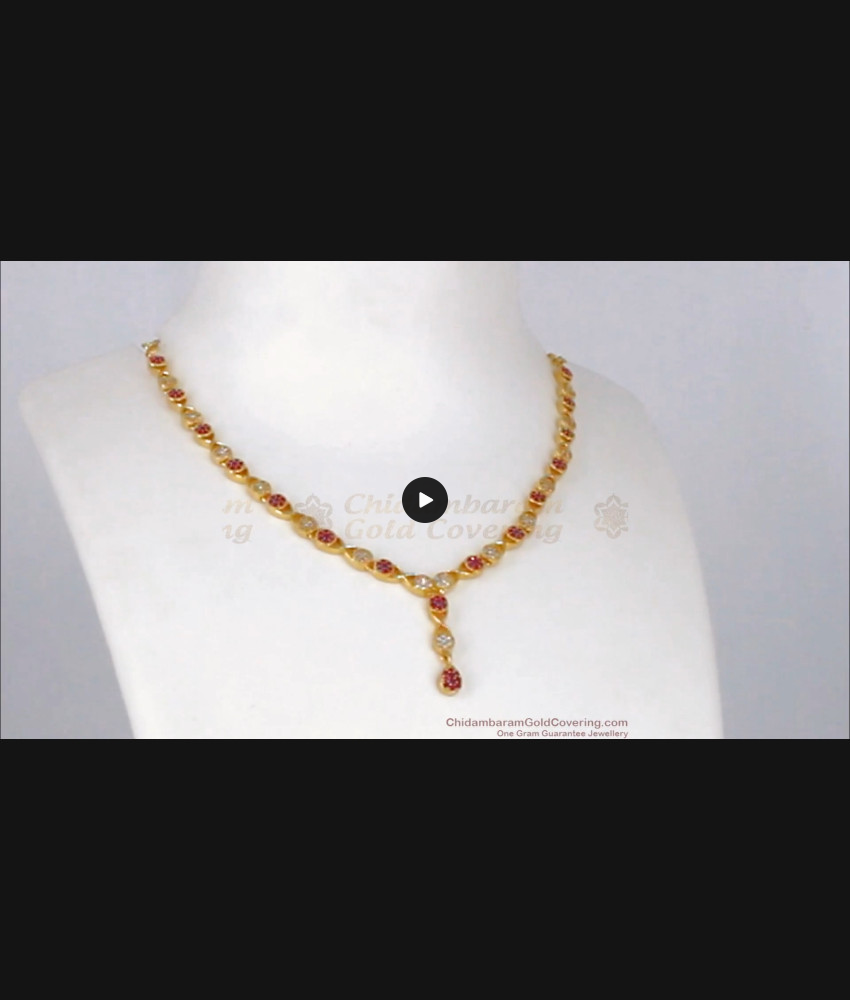 Trendy Ruby White Stone Light Weight Gold Necklace NCKN2024 Trendy Ruby White Stone Light Weight Gold Necklace NCKN2024