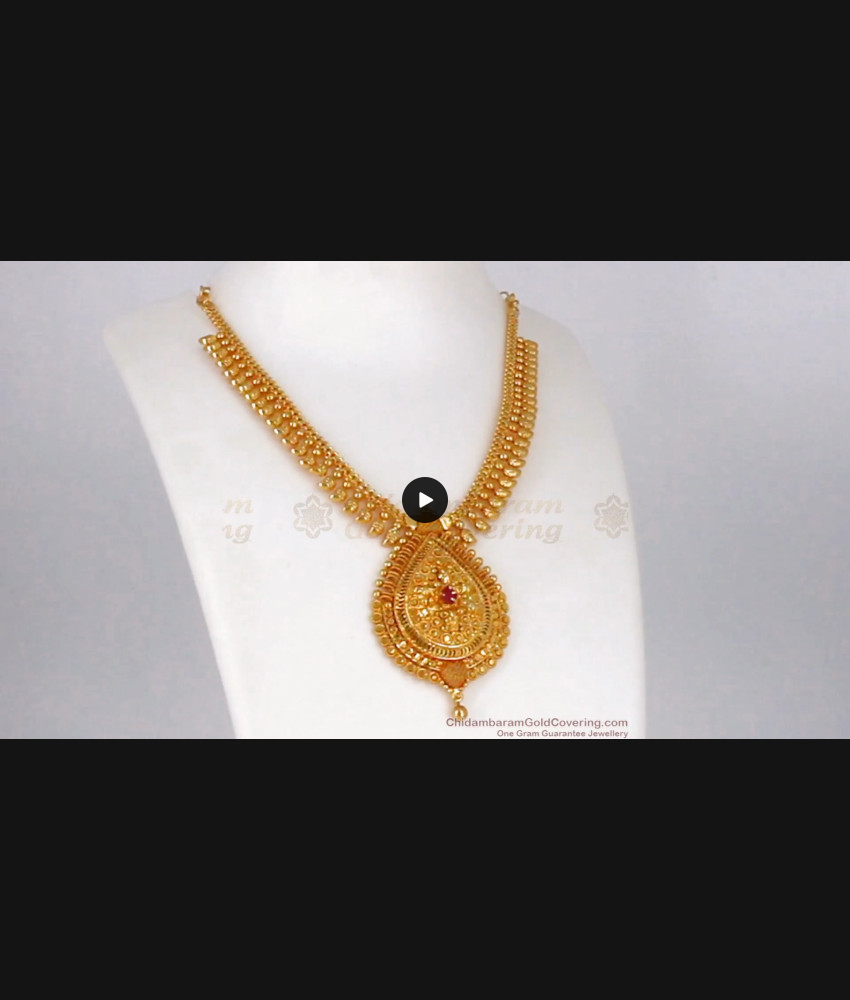 Rain Drop Gold Beads Single Ruby Stone Necklace NCKN2030 Rain Drop Gold Beads Single Ruby Stone Necklace NCKN2030