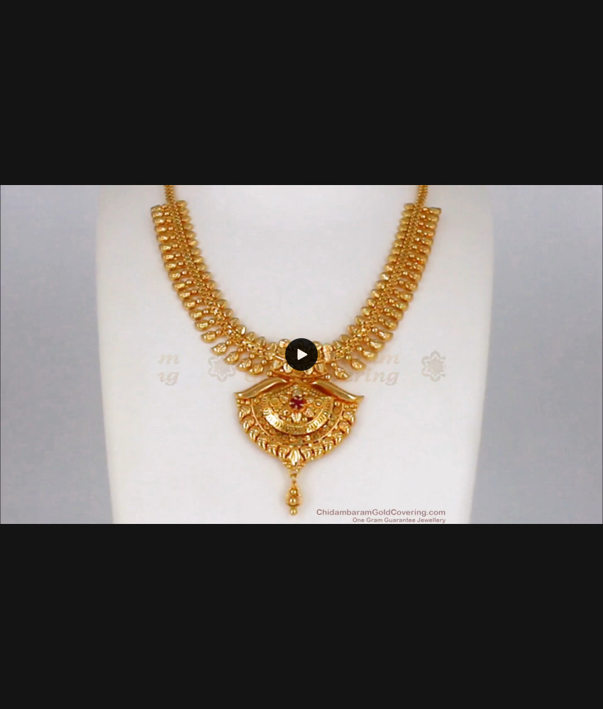 Single Ruby Stone One Gram Gold Necklace For Marriage NCKN2059 Single Ruby Stone One Gram Gold Necklace For Marriage NCKN2059
