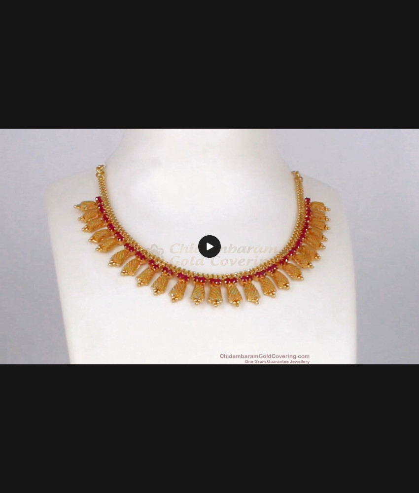 Kerala Net Type Ruby Stone Gold Necklace For Bridal Wear NCKN2064 Kerala Net Type Ruby Stone Gold Necklace For Bridal Wear NCKN2064