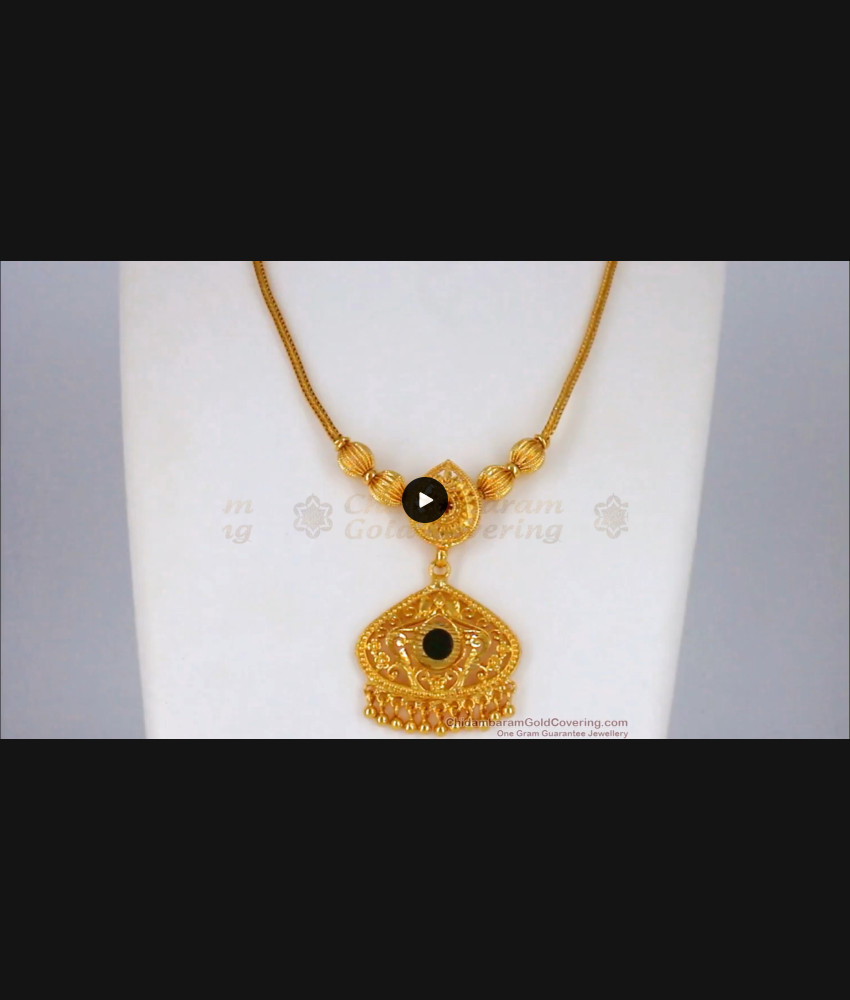 Gleaming Palakka Green Stone Necklace One Gram Gold Guarantee Jewelry NCKN2070 Gleaming Palakka Green Stone Necklace One Gram Gold Guarantee Jewelry NCKN2070