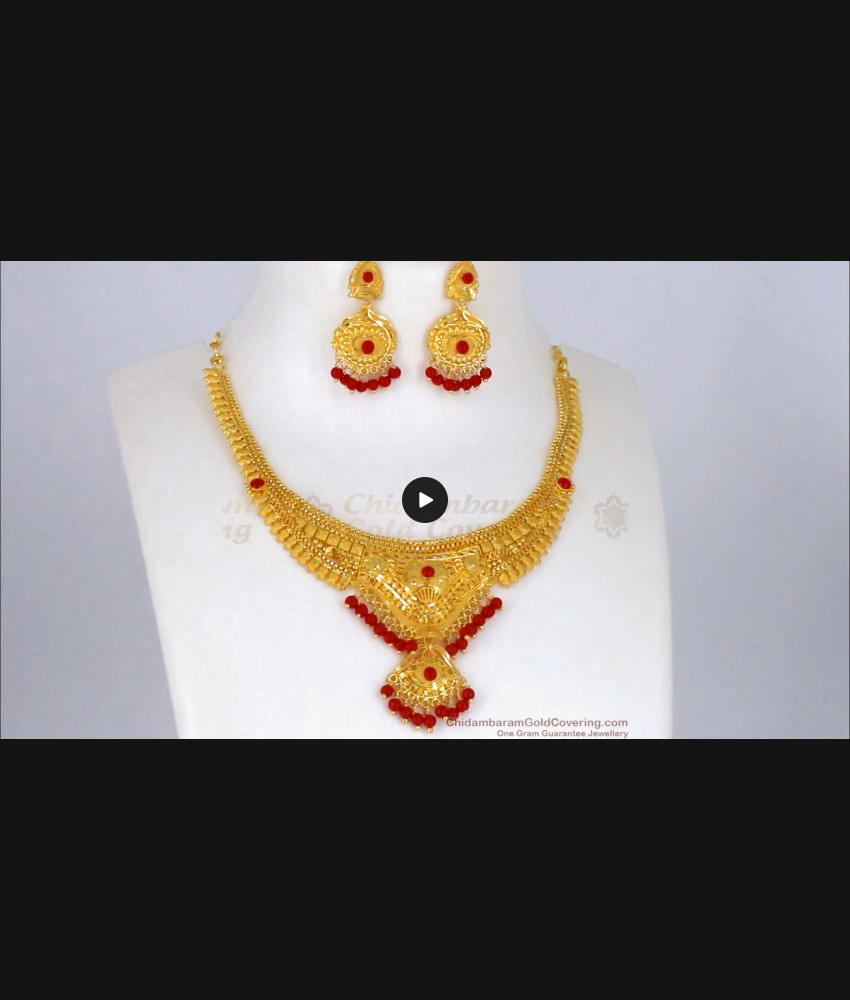 Delightful Pavala Muthu Gold Forming Necklace With Earrings NCKN2074 Delightful Pavala Muthu Gold Forming Necklace With Earrings NCKN2074