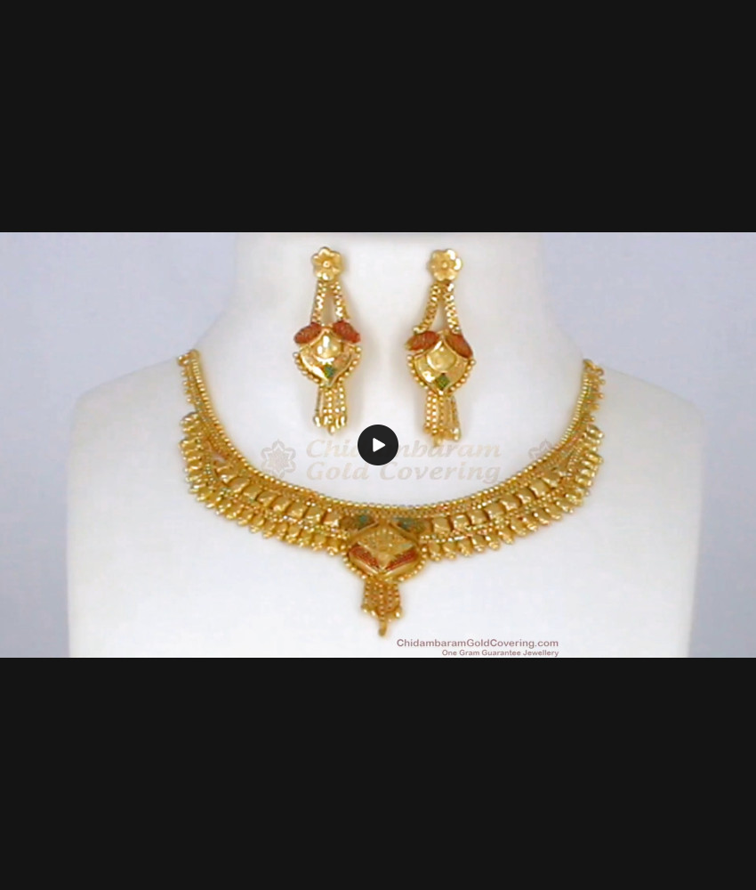 Simple Enamel Pattern Real Gold Forming Necklace With Earrings Set NCKN2076 Simple Enamel Pattern Real Gold Forming Necklace With Earrings Set NCKN2076
