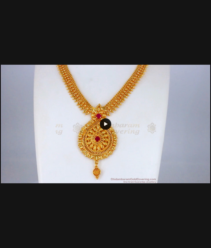 Fabulous Ruby Stone Gold MullaiPoo Necklace For Party Wear NCKN2105 Fabulous Ruby Stone Gold MullaiPoo Necklace For Party Wear NCKN2105