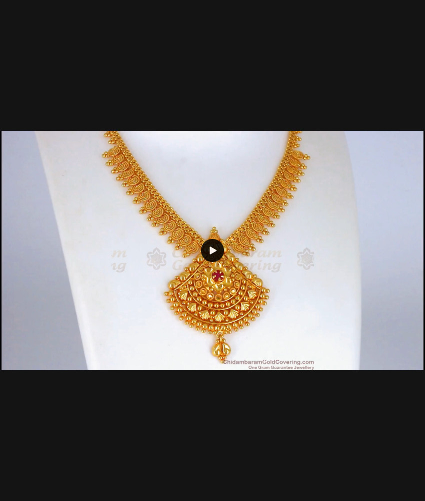 Latest One Gram Gold Necklace With Single Ruby Stone Collections NCKN2160 Latest One Gram Gold Necklace With Single Ruby Stone Collections NCKN2160