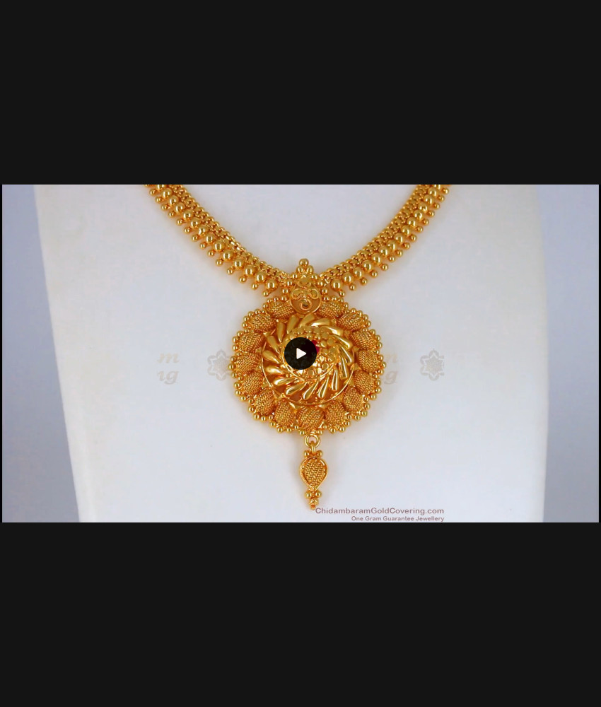 Single Ruby Stone Gold Imitation Necklace From Chidambaram Gold Covering Collections NCKN2207 Single Ruby Stone Gold Imitation Necklace From Chidambaram Gold Covering Collections NCKN2207