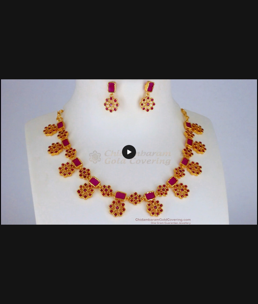 Ravishing Ruby Stone Gold Necklace Combo For Party Wear NCKN2283