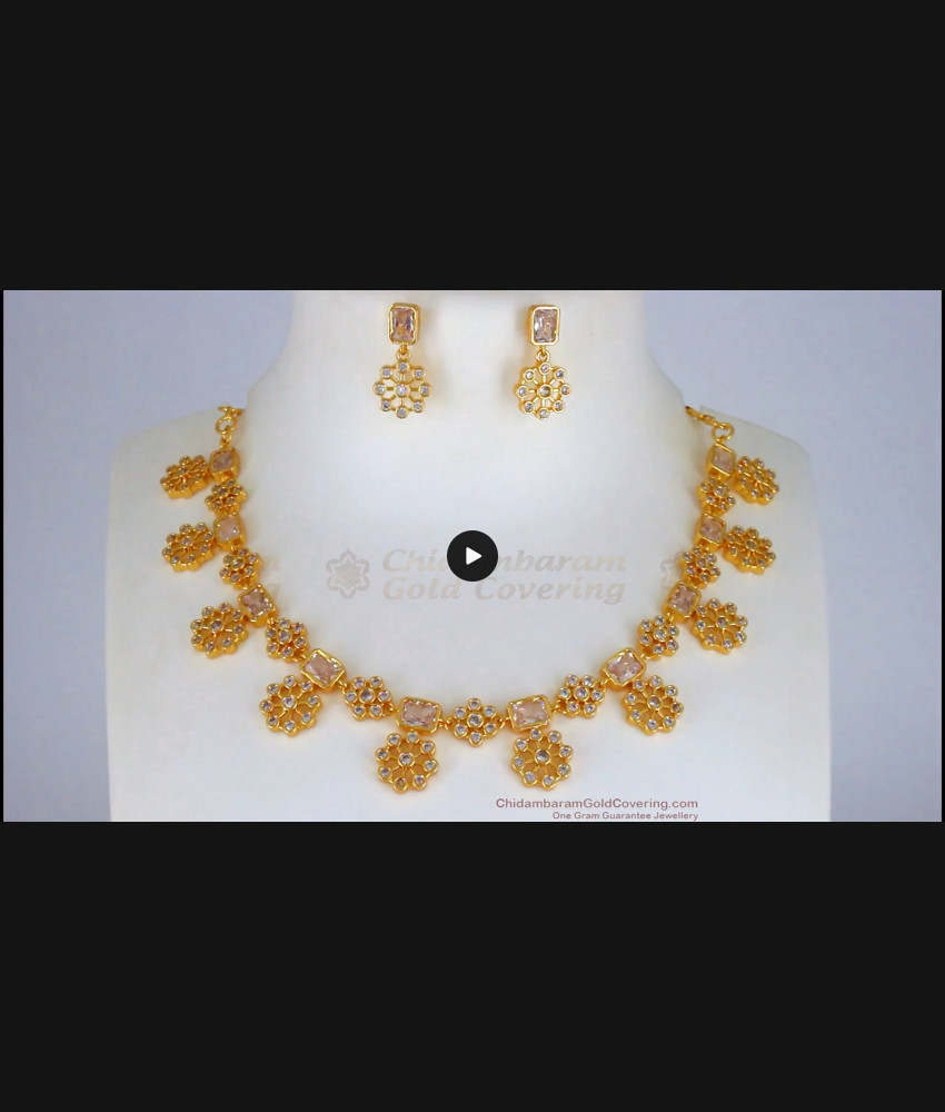 Dazzling White Stone Gold Necklace With Earrings Set NCKN2284 Dazzling White Stone Gold Necklace With Earrings Set NCKN2284