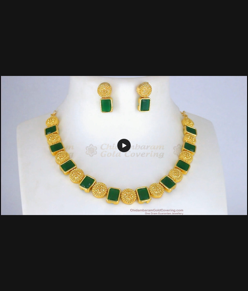 Newest Kerala Type Emerald Stone Gold Necklace NCKN2299 Newest Kerala Type Emerald Stone Gold Necklace NCKN2299