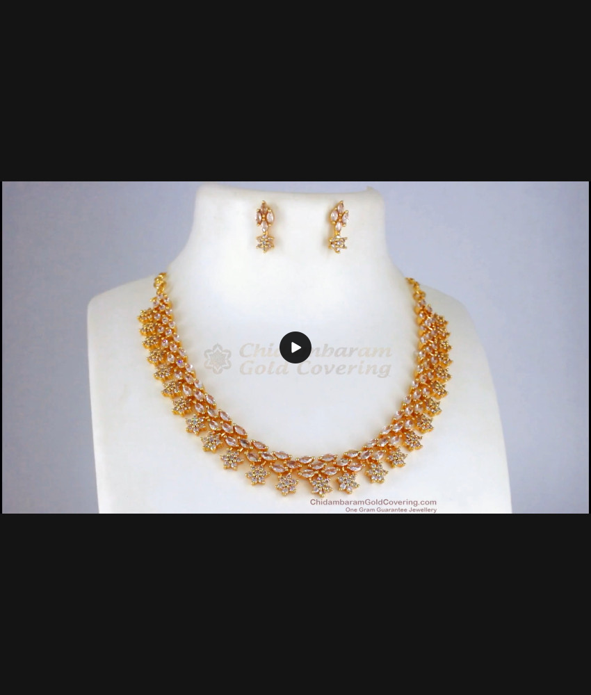 Attractive Full White CZ Stone Gold Necklace Party Wear NCKN2318 Attractive Full White CZ Stone Gold Necklace Party Wear NCKN2318
