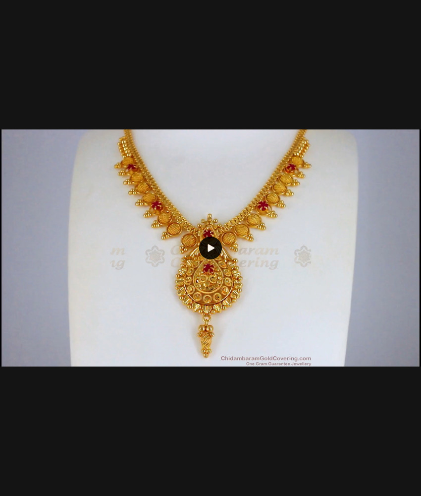 New Model One Gram Gold Necklace With Ruby Stone NCKN2325 New Model One Gram Gold Necklace With Ruby Stone NCKN2325