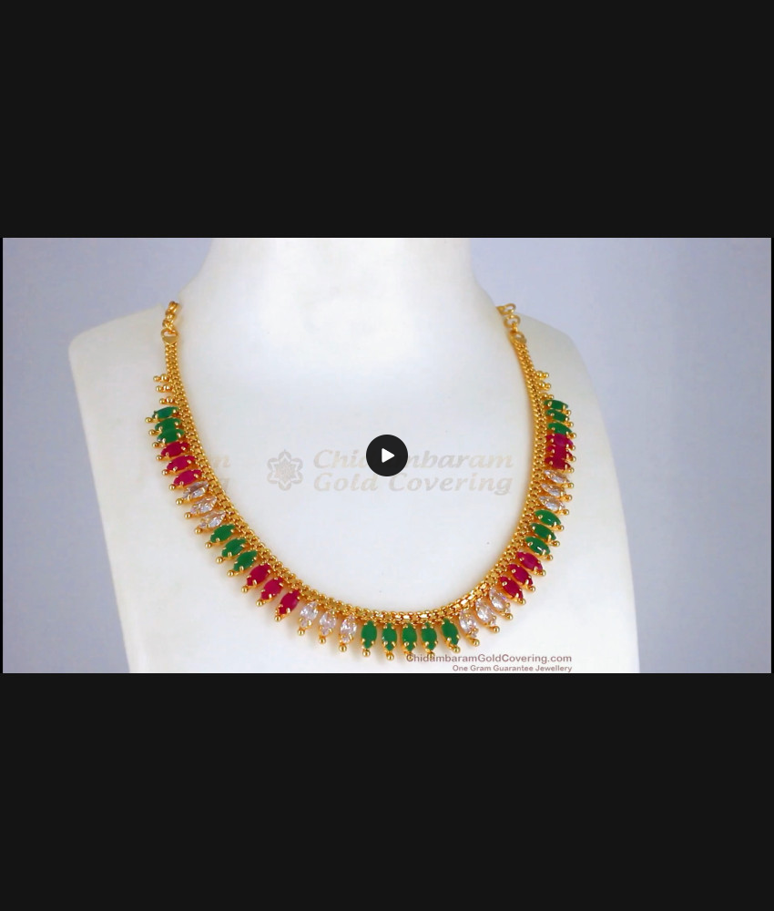 Multi Color Stone Mullai Design Gold Necklace Shop Online NCKN2332 Multi Color Stone Mullai Design Gold Necklace Shop Online NCKN2332