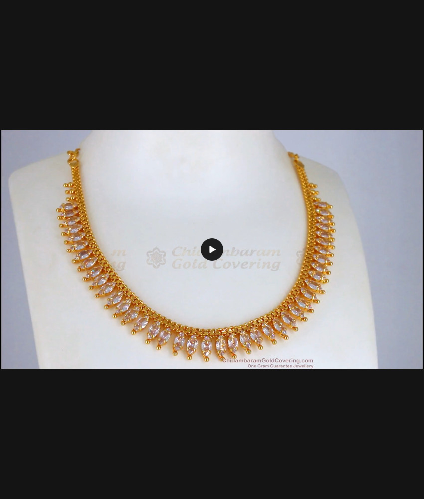 Zircon White Stone Mullai Model Gold Necklace Collections NCKN2333 Zircon White Stone Mullai Model Gold Necklace Collections NCKN2333