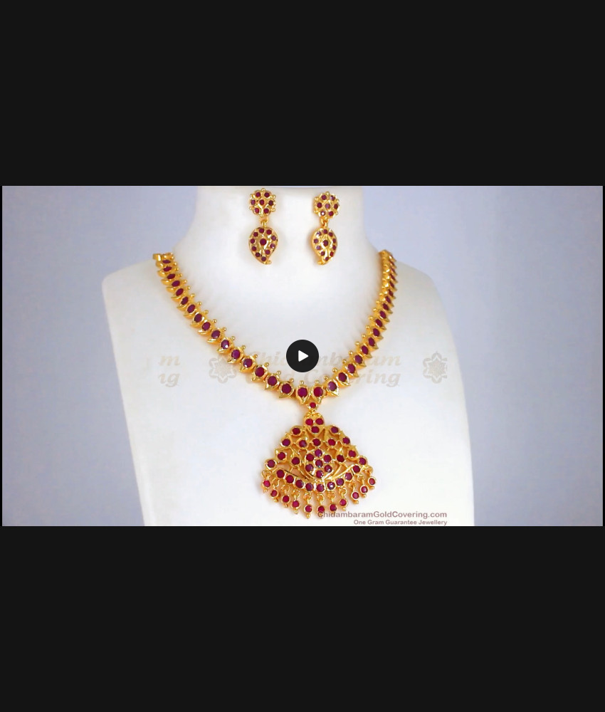 Impon Attiigai With Earrings Bridal Wear Gold Necklace Ruby Stone Shop Online NCKN2344 Impon Attiigai With Earrings Bridal Wear Gold Necklace Ruby Stone Shop Online NCKN2344