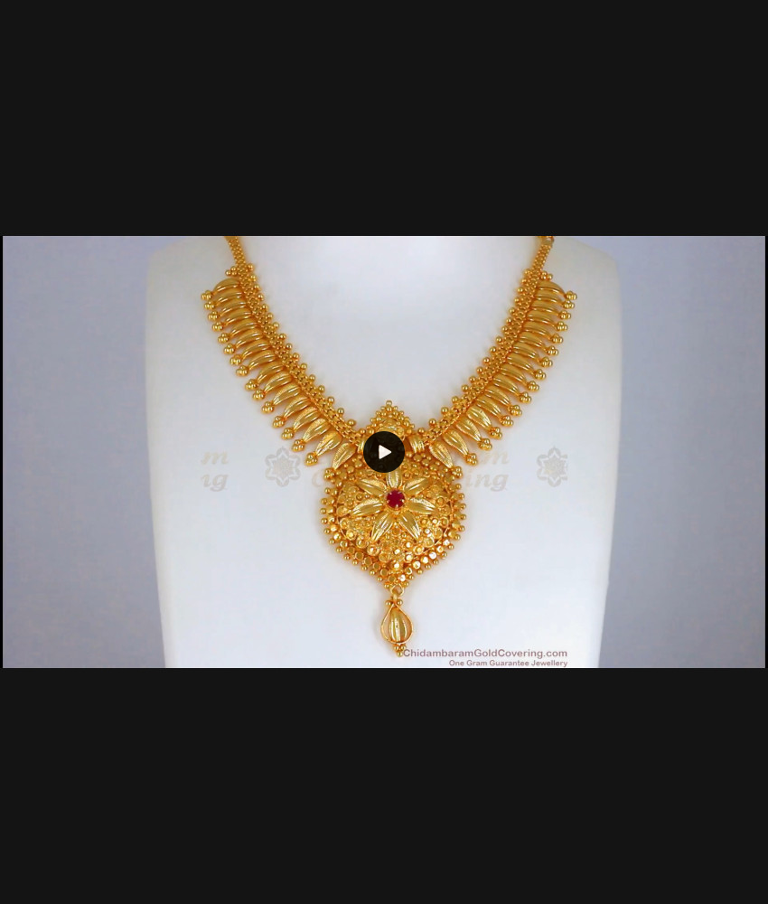 Leaf Droplet Gold Necklace Flower Dollar Ruby Stone NCKN2371 Leaf Droplet Gold Necklace Flower Dollar Ruby Stone NCKN2371