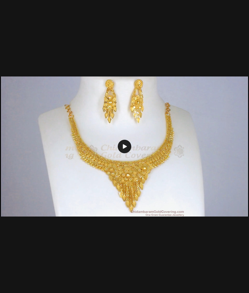 Full Forming Two Gram Gold Flower Design Necklace Earring Combo NCKN2410