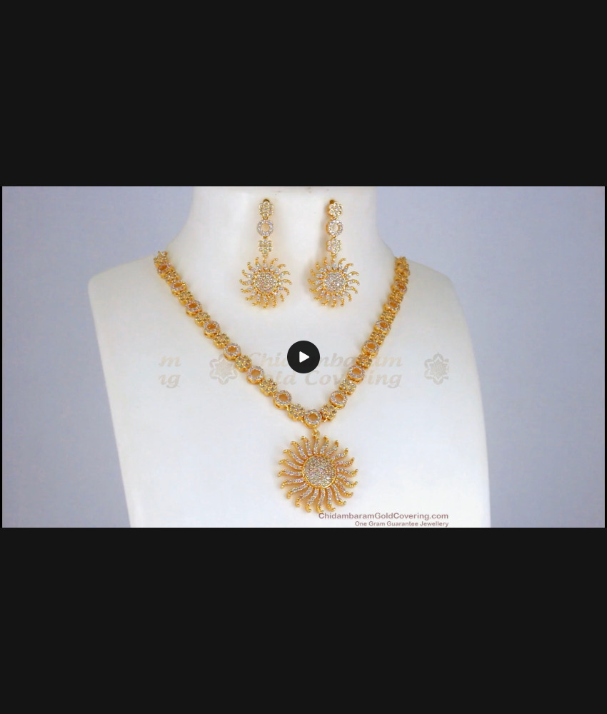 Dazzling One Gram Gold Stone Necklace White Earring Combo Set NCKN2495 Dazzling One Gram Gold Stone Necklace White Earring Combo Set NCKN2495