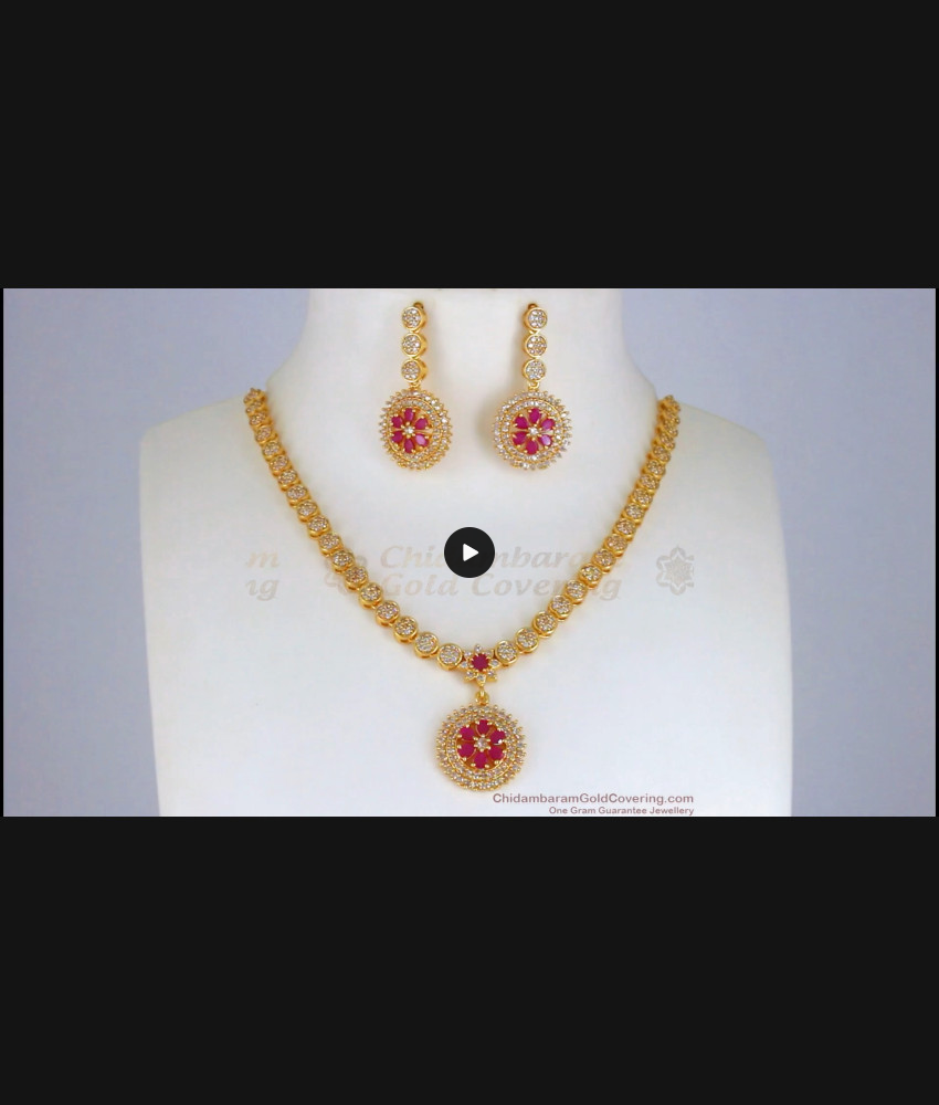 Charming Ruby White Stone Gold Necklace Earring Combo NCKN2497