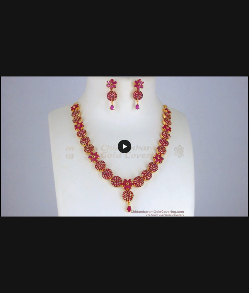 Full CZ Ruby Stone Gold Necklace Earring Combo Set NCKN2498