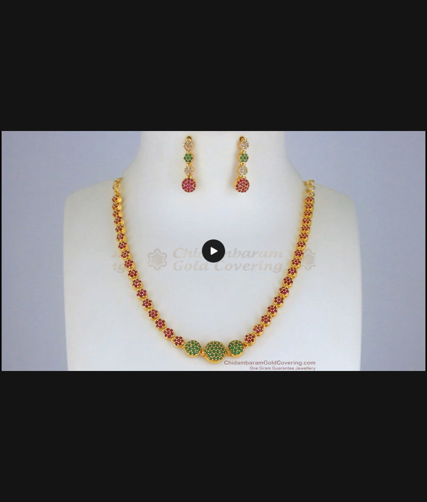 Elegant Gold Imitation Jewelry Party Wear Necklace Multi Stone Earring Combo NCKN2499