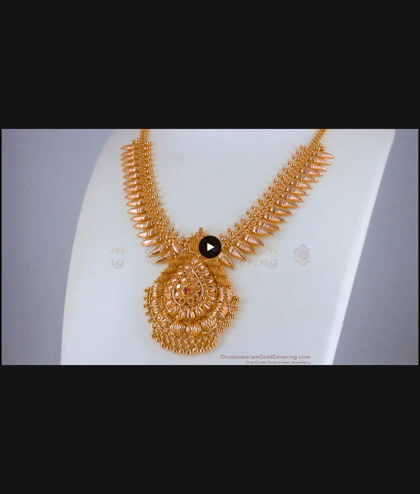 Kerala Necklace Gold Tone Mullaipoo Design Ruby Stone NCKN2523 Kerala Necklace Gold Tone Mullaipoo Design Ruby Stone NCKN2523