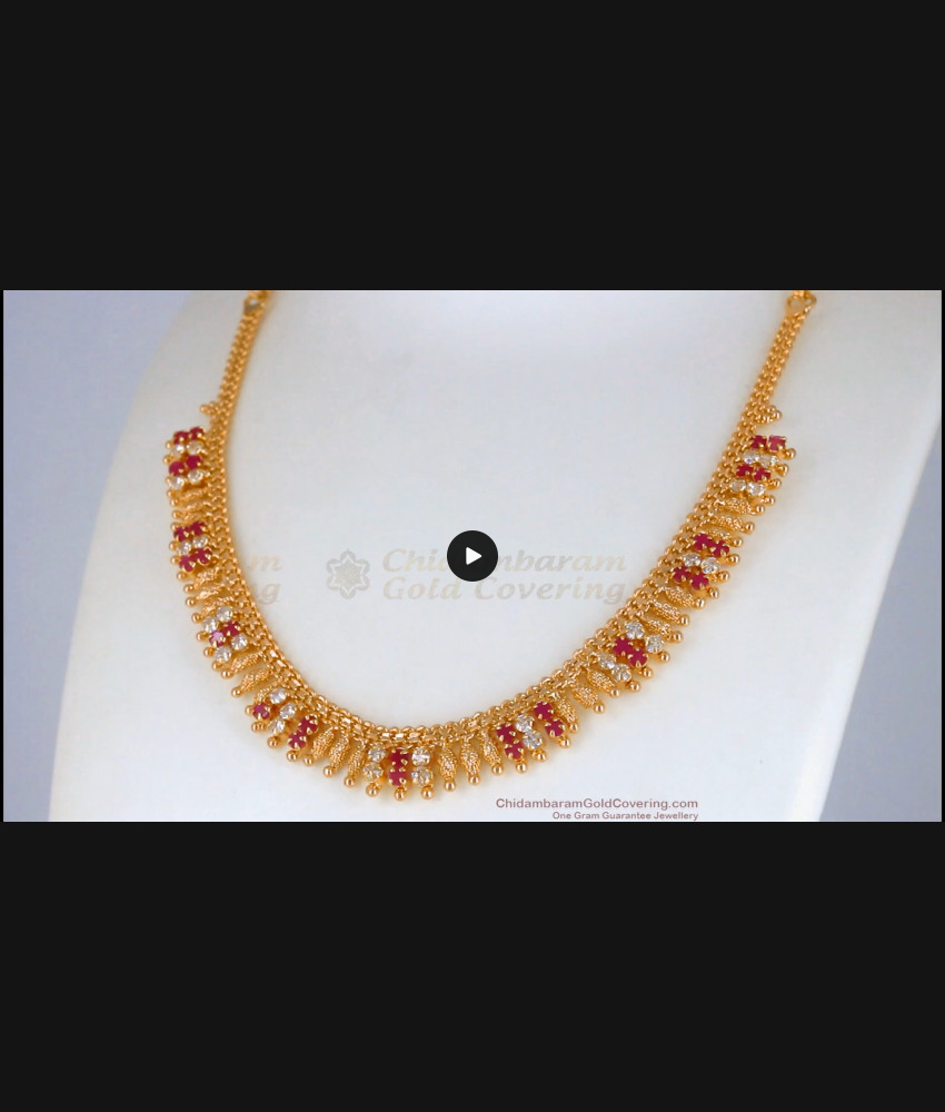 Traditional Gold Imitation Necklace Mullaipoo Design Multi Stone NCKN2529 Traditional Gold Imitation Necklace Mullaipoo Design Multi Stone NCKN2529