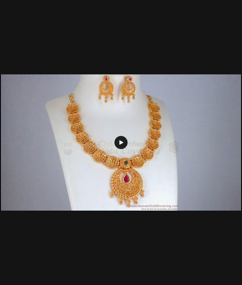 Arabic Design Gold Necklace Ruby Green Stone Earring Combo NCKN2548 Arabic Design Gold Necklace Ruby Green Stone Earring Combo NCKN2548