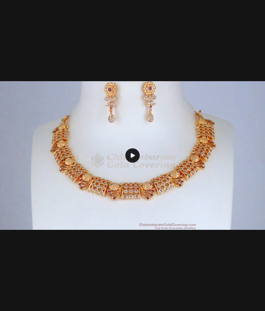 New Model Peacock Design One Gram Gold Necklace Combo Set NCKN2570 New Model Peacock Design One Gram Gold Necklace Combo Set NCKN2570