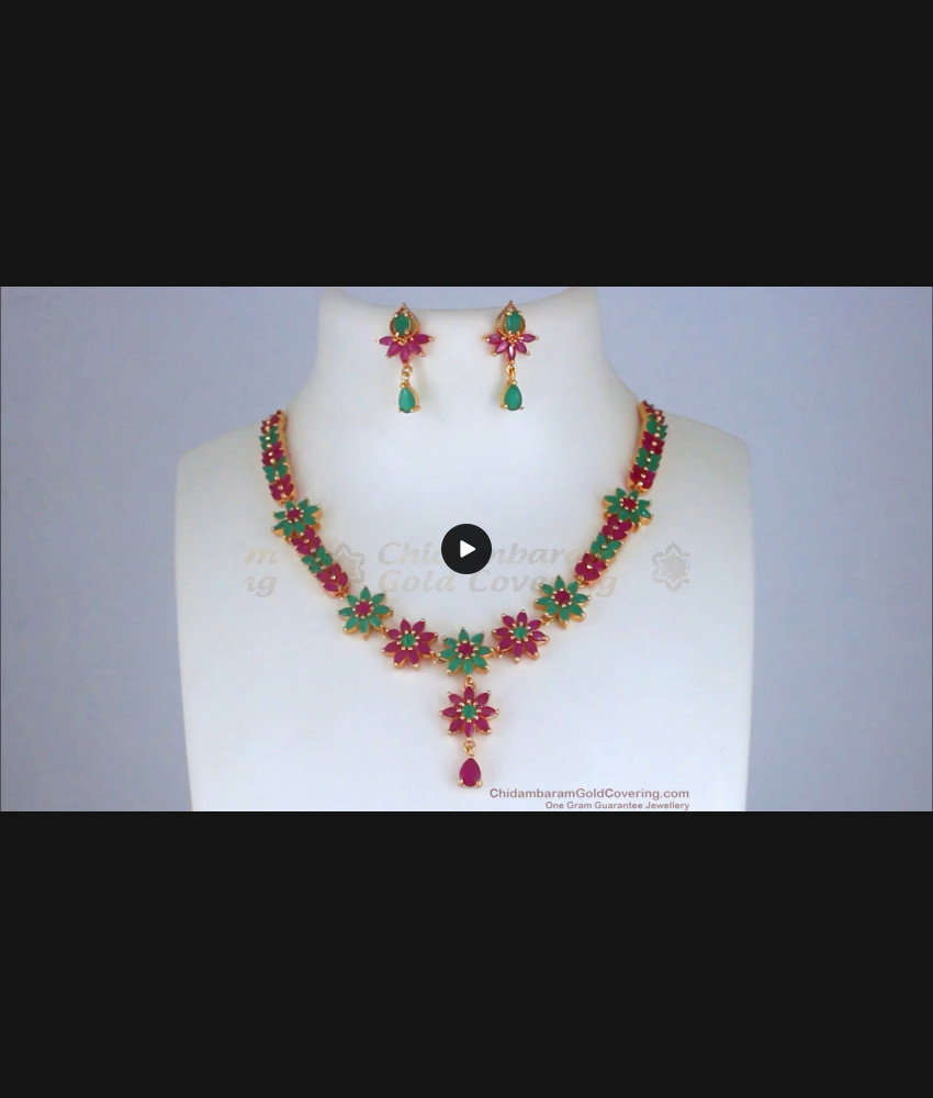 Ruby Emerald Gold Plated Bridal Necklace Set NCKN2573