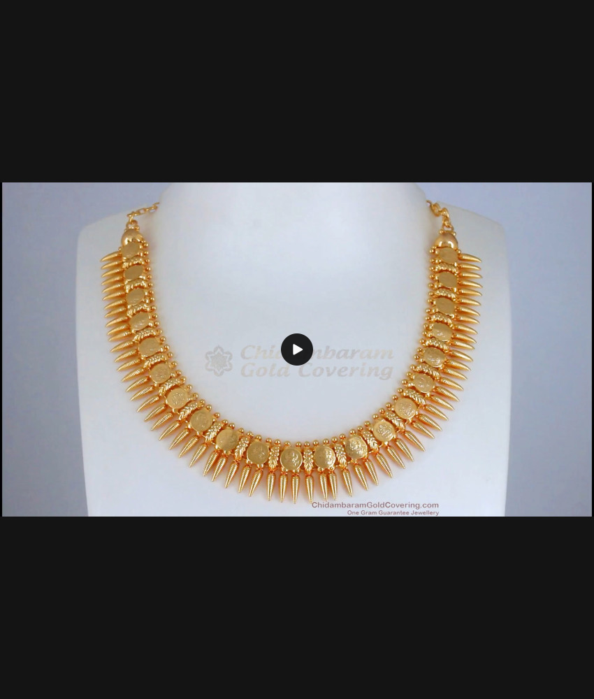 One Gram Gold Lakshmi Coin Necklace Mullaipoo Design NCKN2577