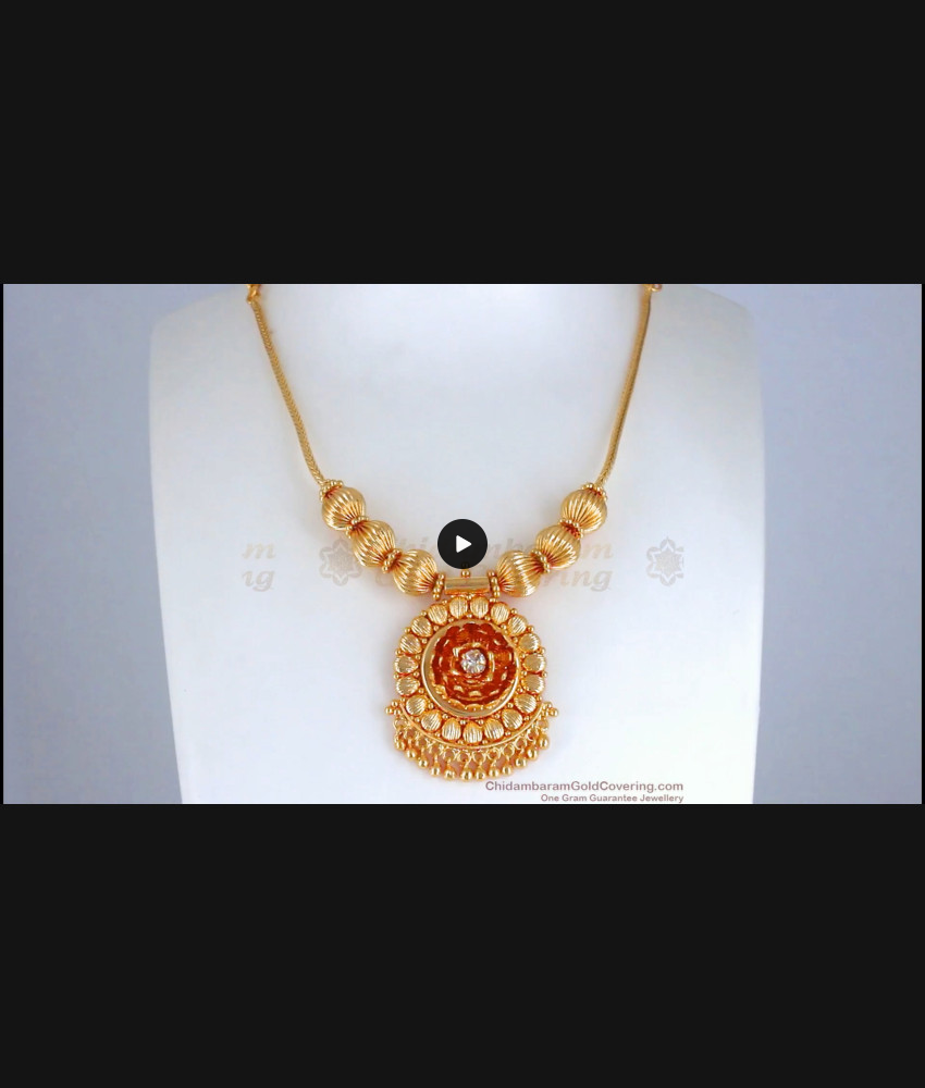 Grand Floral Design Real Gold Necklace White Stone NCKN2594 Grand Floral Design Real Gold Necklace White Stone NCKN2594