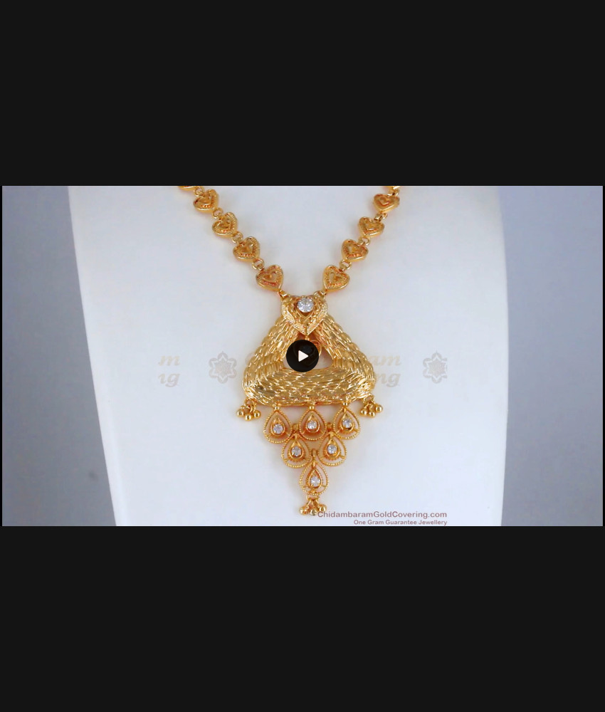 1 Gram Gold Necklace Heart Design With White Stone Collection NCKN2606 1 Gram Gold Necklace Heart Design With White Stone Collection NCKN2606