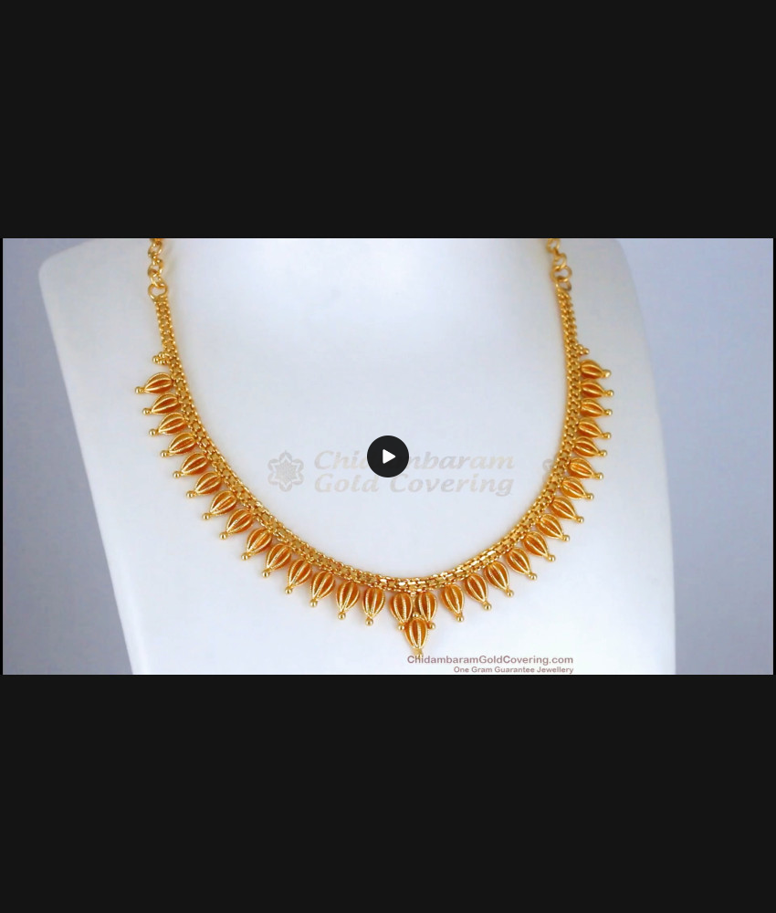 Plain Net Pattern Gold Necklace Mullaipoo Design NCKN2636 Plain Net Pattern Gold Necklace Mullaipoo Design NCKN2636