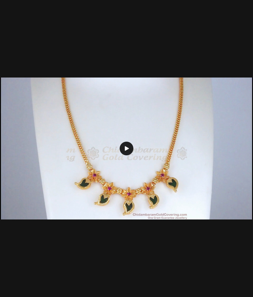 Stunning Green Palakka Gold Imitation Necklace Mango Design NCKN2673 Stunning Green Palakka Gold Imitation Necklace Mango Design NCKN2673