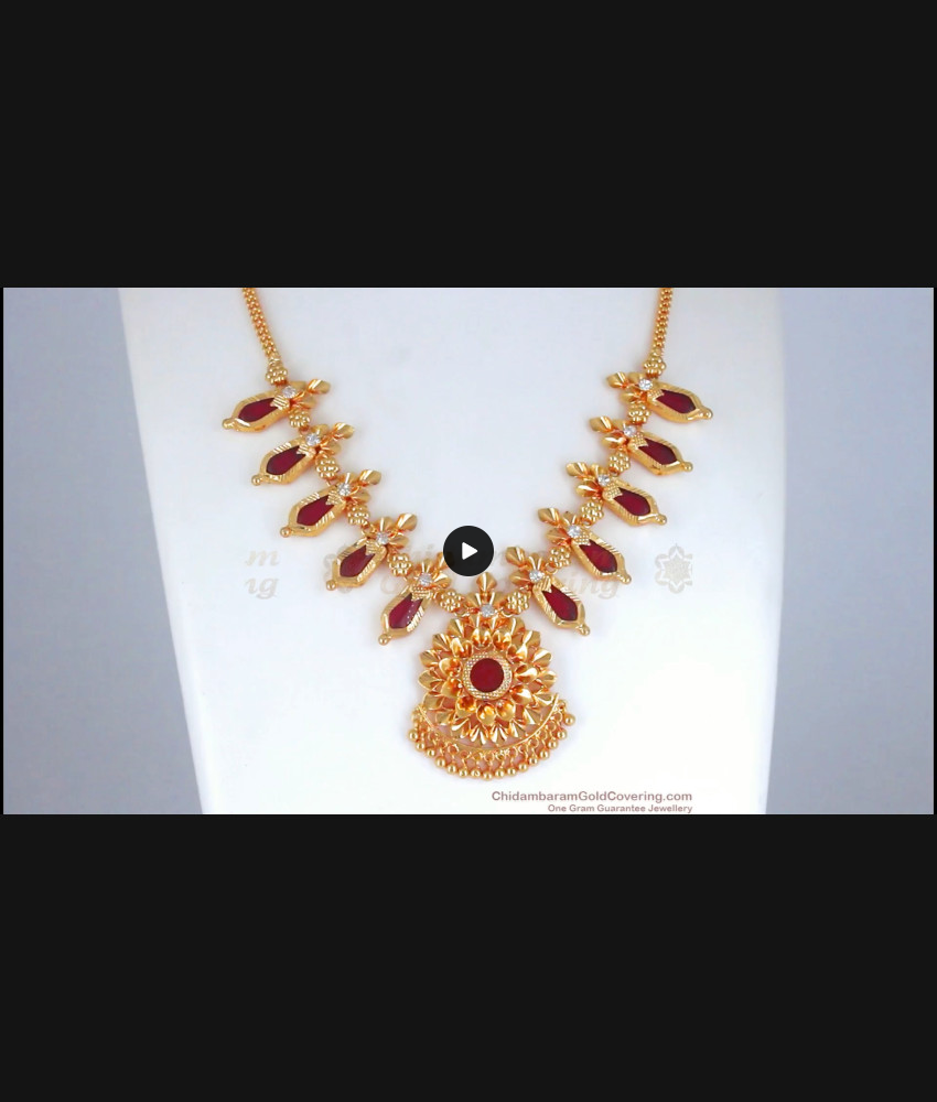 Bridal Red Nagapadam Palakka Gold Plated Necklace Shop Online NCKN2675 Bridal Red Nagapadam Palakka Gold Plated Necklace Shop Online NCKN2675
